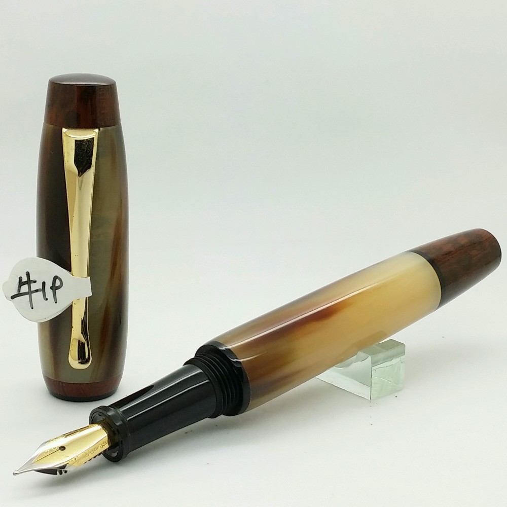 入雲ハンドメイドペン-19ヒョウウッドクラウンペンテール+ホーンペン本体