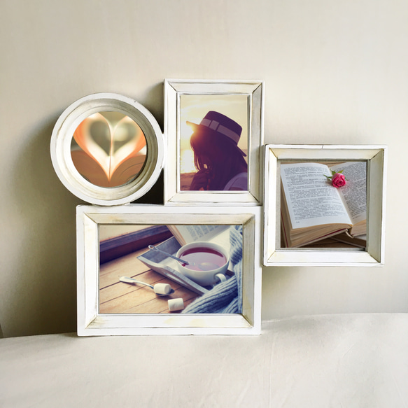 アンティーク 写真立て 複合 フォトフレーム(白) 5枚目の画像