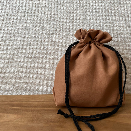 brown fabric 巾着2 ハンドメイド シンプル巾着(ブラウン) 巾着袋 Indigo plant 通販 11873819｜Creema
