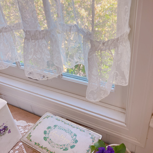 アンティーク風＊蔓草ニットレースフリルカフェカーテン❤︎丈長め