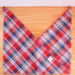 あずま袋お弁当袋(麻チェック赤青) 4枚目の画像