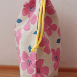 給食袋(綿麻ピンク春おはな) 3枚目の画像