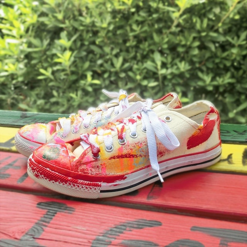 ペイント 手描き スニーカー シューズ 靴 カラフル ホワイト