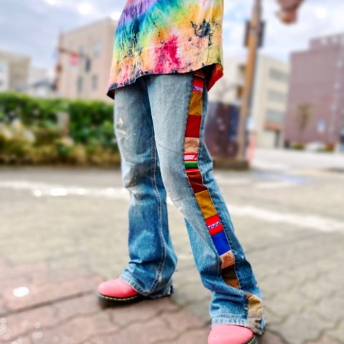 未使用 リメイク パッチワーク ペイント ダメージ 加工 デニム