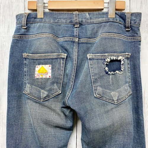 リメイク デニム 手縫い パッチワーク ロングパンツ Miharu-Chan