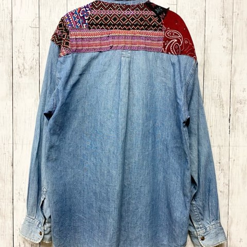 リメイク デニムシャツ パッチワーク シャツ Miharu-Chan 通販