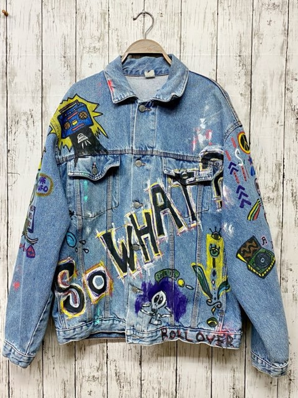 リメイク ペイント デニム ジャケット パッチワーク ジャケット リメイク ペイント デニム ジャケット パッチワーク ジャケット