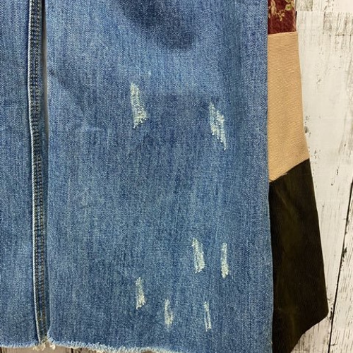リメイク デニム 手縫い パッチワーク ペイント ロングパンツ