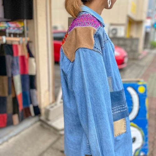 リメイク デニムシャツ パッチワーク シャツ Miharu-Chan 通販