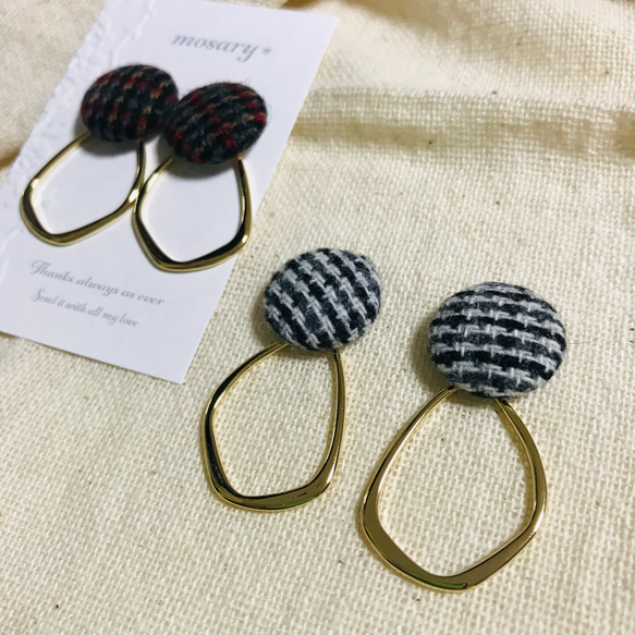 Creemaユーザー様専用 秋冬ロマンスチェック*千鳥格子 ネジバネ式イヤリング 2枚目の画像