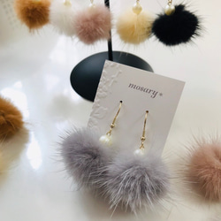 揺れて人気❁⃘*.ﾟミンクファー×コットンパールピアス／イヤリング 6枚目の画像