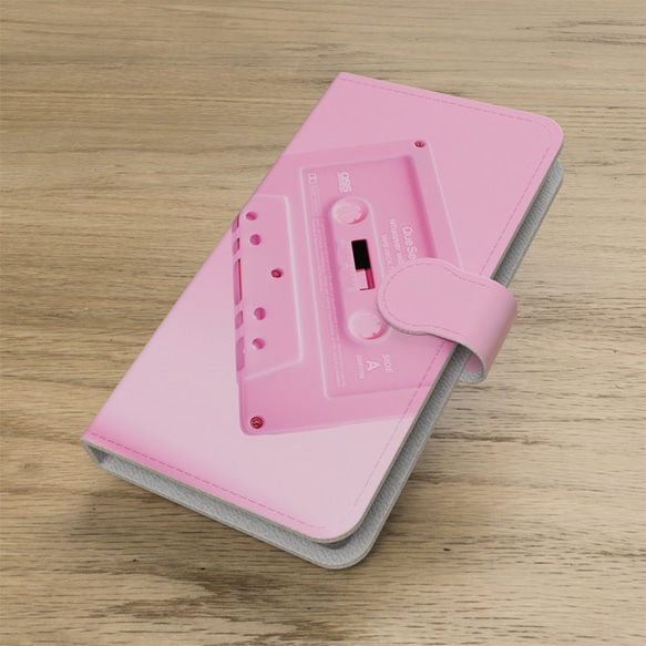 手帳型スマホケース［カセットテープ／01-Pink］送料込み 1枚目の画像