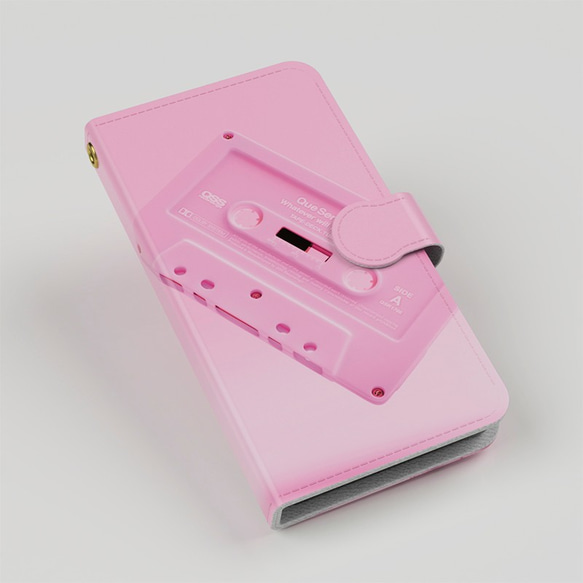 手帳型スマホケース［カセットテープ／01-Pink］送料込み 2枚目の画像