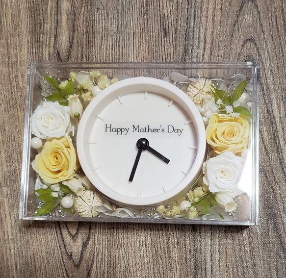 (母の日ギフト)ハーバリウムクロック(母の日、ホワイトデー) 1枚目の画像