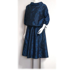 31 Oshima Tsumugi Mid Century Look 連衣裙 Look 兩件套（藍色昭和復古圖案） 第3張的照片