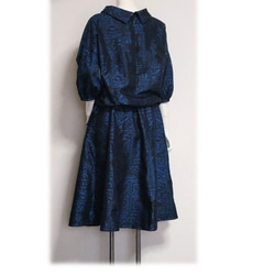 31 Oshima Tsumugi Mid Century Look 連衣裙 Look 兩件套（藍色昭和復古圖案） 第4張的照片