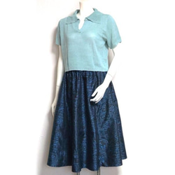 31 Oshima Tsumugi Mid Century Look 連衣裙 Look 兩件套（藍色昭和復古圖案） 第6張的照片