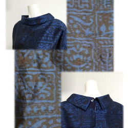 31 Oshima Tsumugi Mid Century Look 連衣裙 Look 兩件套（藍色昭和復古圖案） 第8張的照片