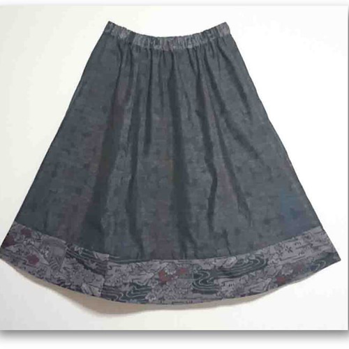 142 大島紬リメイク6枚はぎギャザーフレアスカート フレアスカート  