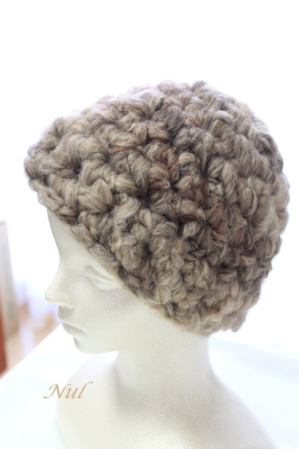 ゆびあみ帽≪アフロ≫（ナチュラルベージュ） 1枚目の画像