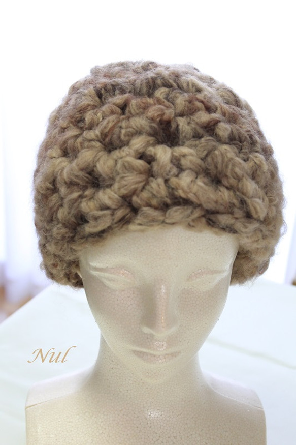 ゆびあみ帽≪アフロ≫（ナチュラルベージュ） 4枚目の画像