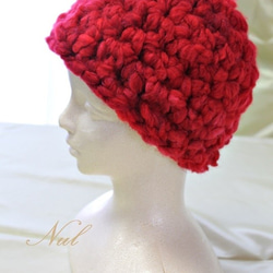 ゆびあみ帽≪アフロ≫（レッド） 1枚目の画像