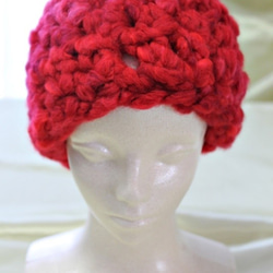 ゆびあみ帽≪アフロ≫（レッド） 2枚目の画像