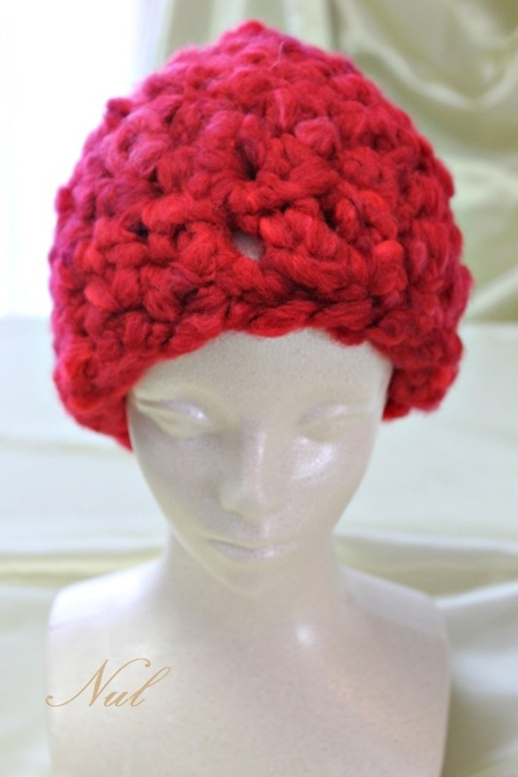 ゆびあみ帽≪アフロ≫（レッド） 2枚目の画像