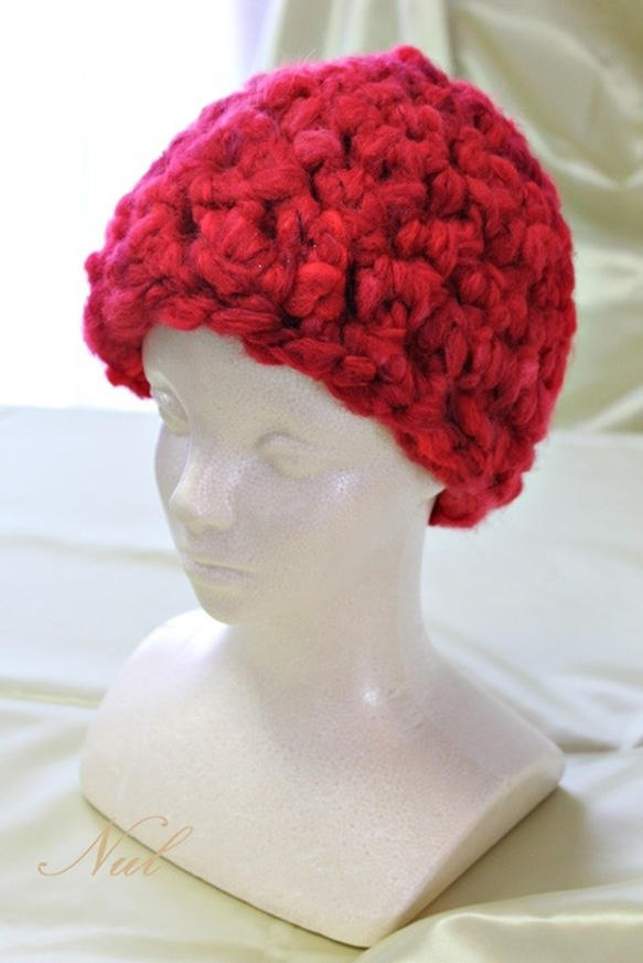 ゆびあみ帽≪アフロ≫（レッド） 3枚目の画像