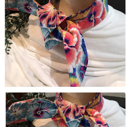 USAコットン ヘアバンド、スカーフ/花柄パンジー 4枚目の画像
