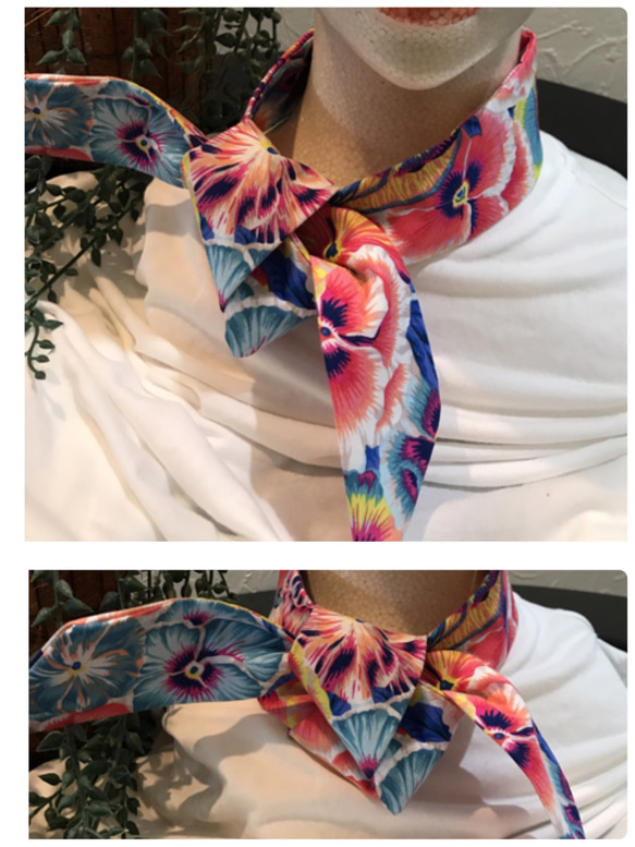 USAコットン ヘアバンド、スカーフ/花柄パンジー 4枚目の画像