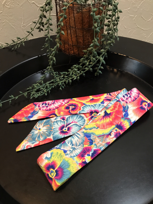 USAコットン ヘアバンド、スカーフ/花柄パンジー 5枚目の画像
