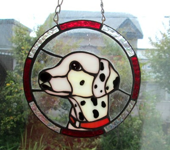 オリジナルデザイン・犬の肖像画ステンドグラスパネル（受注製作） 1枚目の画像