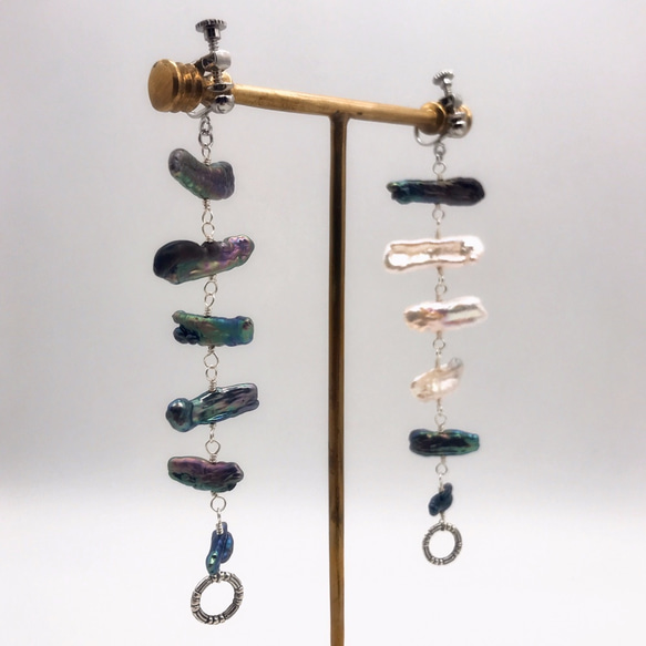 淡水バロックパールのゆらりロングイヤリング/Baroque pearl long Earring 6枚目の画像