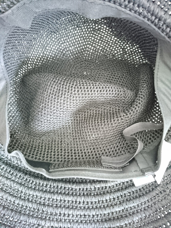 Yuu　コットンツバ広ハット手編み帽子　畳める帽子サイズ調整機能付き（黒） 5枚目の画像