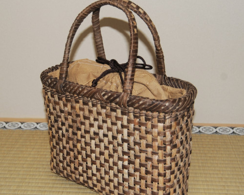 国産 山くるみ市松模様のバック 送料無料 かごバッグ Basketry 通販