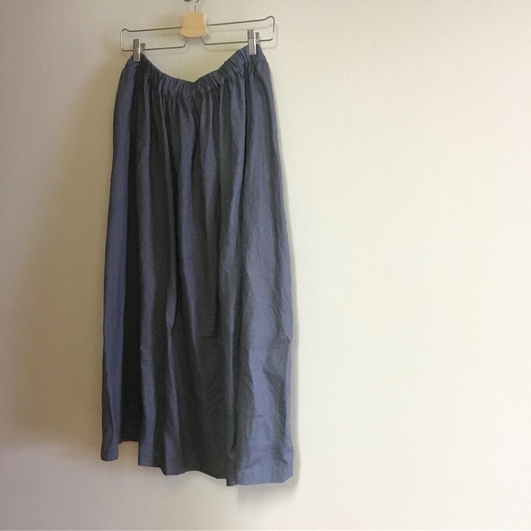 何色にする⁇ リネン100% ギャザーマキシスカート ブルーグレー 1枚目の画像