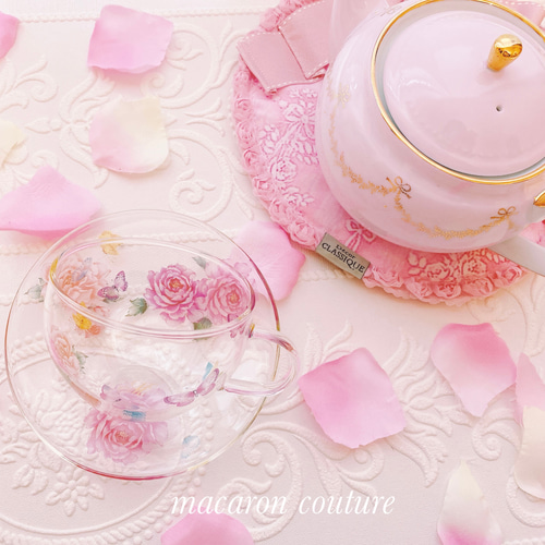 ガラス製ティー・コーヒーカップセットカップ＆ソーサー1客 花柄上品琺瑯質彩カップ 花柄ガラス製 ティーカップ セット．食器 コーヒーカップ 豪華
