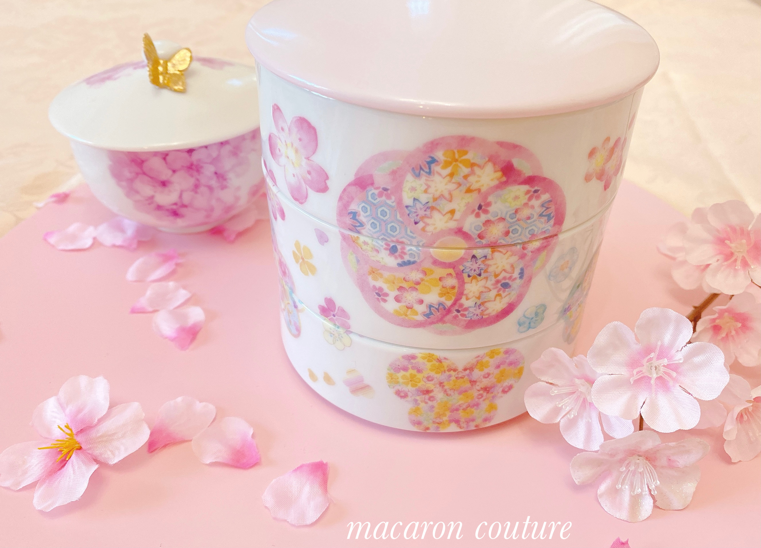 和花柄華やか三段重　お重1点　日本製　和食器