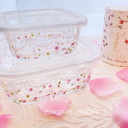 ローズ柄＆リボンガーランドガラスタッパー 1点〜 大or小 2サイズ お椀