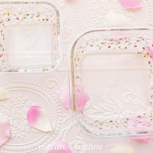 ローズ柄＆リボンガーランドガラスタッパー 1点〜 大or小 2サイズ お椀