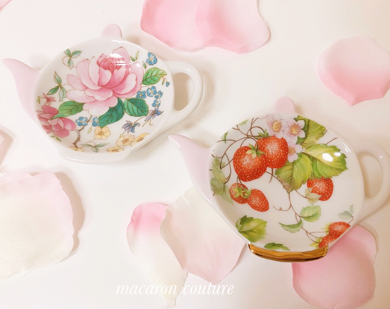 DE 苺の花模様3セット MAISON 緑色陶器プレート FAMILLE