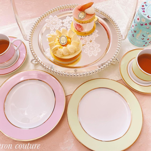 マカロンカラーティーカップ＆ソーサー1客＆プレート1枚・1色3点セット