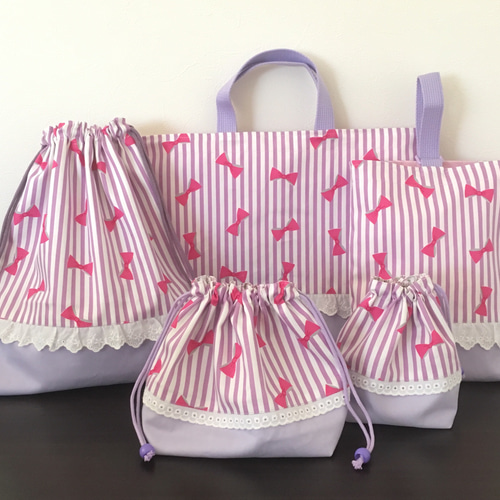 ハンドメイドストライプとカラーオックスのコップ袋5点セット