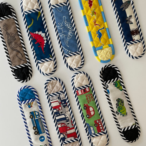 水筒 肩紐カバー はたらく車柄×星柄 細めタイプ 水筒 肩紐カバー