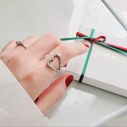 ハート❤️雫のコンビネーションオープンリング シルバー《送料無料
