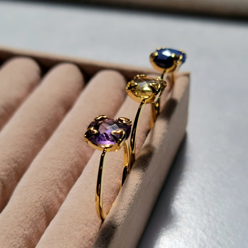 ハート爪留め♡ スクエアクッションカット☆天然石アメジストリングPY