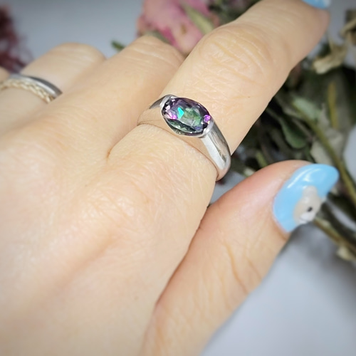 虹色の輝きミスティックトパーズリングオーバルカット《送料無料》PY