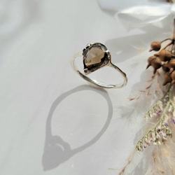 スモーキークオーツペアシェイプローズカット＊ハートモチーフリング《送料無料》PY-263 10枚目の画像