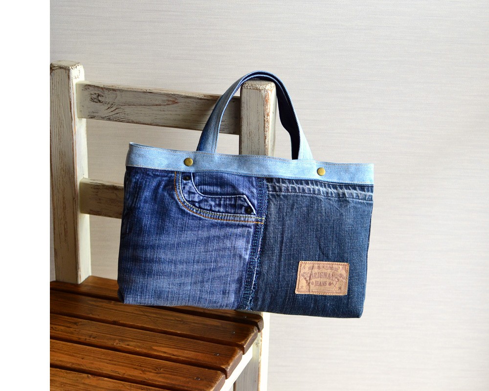 嵐 - FREE STYLE Ⅱ パグ デニム リメイク トートバッグ デニム パグちゃん刺繍 2way トートバッグ ショルダーバッグ